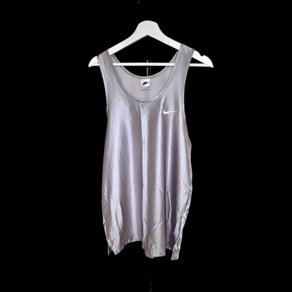 Vintage Nike Y2K Tank Top Shirt Mens Med Silky Shiny Made In USA Swoosh Dazzle‎